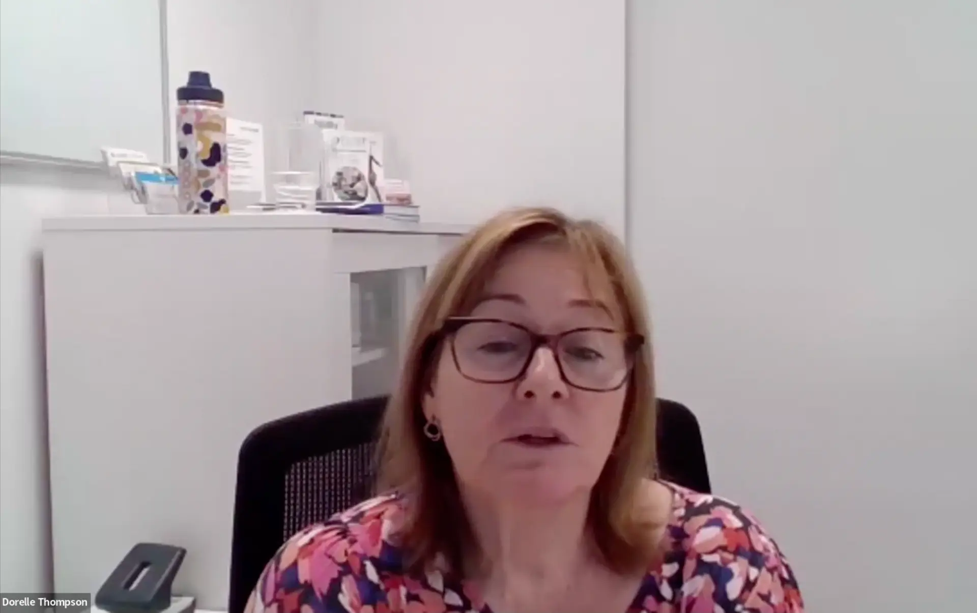 Dorelle Thompson, Accredited Practising Dietitian, during a telehealth nutrition consultation by video from her Brisbane clinic